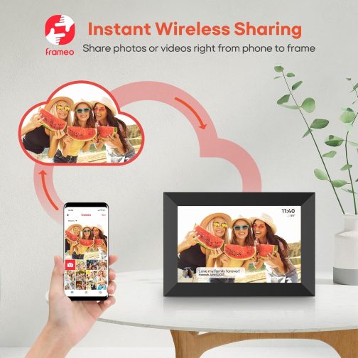 Frameo 10.1" WiFi Digital Picture Frame – HD IPS Touchscreen, 32GB Memory, Auto-Rotate, Share Photos & Videos via App, Wall Mountable - Image 3