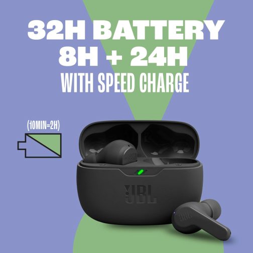 JBL Vibe Beam True Wireless Earbuds – Deep Bass Sound, Bluetooth 5.2, IP54 Water & Dust Resistant, 32H Battery, VoiceAware Mic (Black) - Image 4
